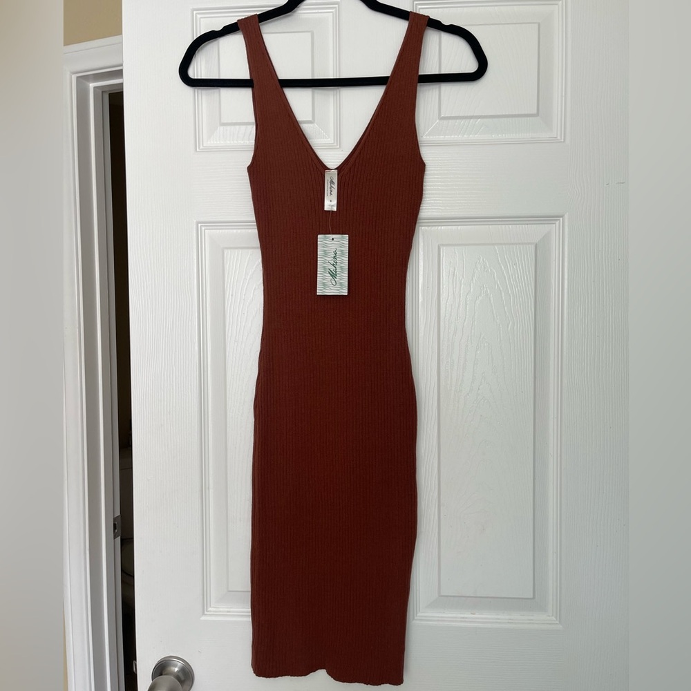 Mahina Hawaii Bardot Body Con Ribbed Dress